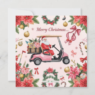 Cartes Pour Fêtes Annuelles Chariot de golf rose à thème de Noël avec le Père