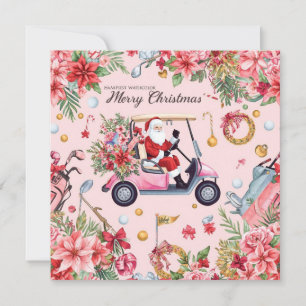 Cartes Pour Fêtes Annuelles Chariot de golf rose du Père Noël sur le thème de