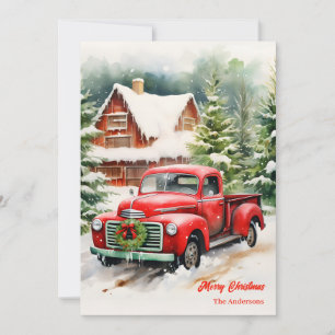 Cartes Pour Fêtes Annuelles Chariot rouge classique scène de couronne de Noël
