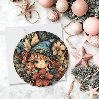 Cartes Pour Fêtes Annuelles Charmant Elfe de Noël Personnalisable ronde