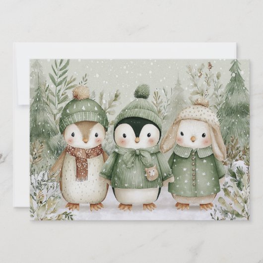 Cartes Pour Fêtes Annuelles Charmant Noël avec animaux Noël (Devant)