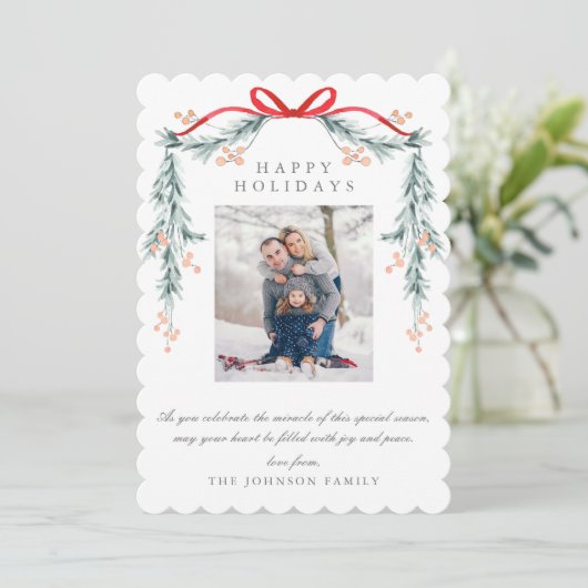 Cartes Pour Fêtes Annuelles Charmant Pastel Bleu clair Garland de Noël Photo (Debout devant)