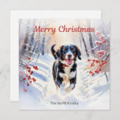 Cartes Pour Fêtes Annuelles Charmant Springador Chien En Aquarelle De Neige No (Devant / Derrière)