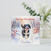 Cartes Pour Fêtes Annuelles Charmant Springador Chien En Aquarelle De Neige No (Debout devant)