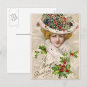 Cartes Pour Fêtes Annuelles Charmante Dame de Noël (Devant / Derrière)
