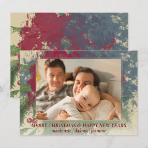 Cartes Pour Fêtes Annuelles Charmante peinture Noël Bleu rouge photo verte