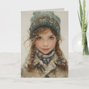 Cartes Pour Fêtes Annuelles Charmante portrait d'hiver Jeune fille