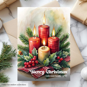 Cartes Pour Fêtes Annuelles Charmantes bougies de Noël houx rustique salutatio