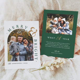 Cartes Pour Fêtes Annuelles Charme vert d'hiver Joyeux & Bright Arche Photo