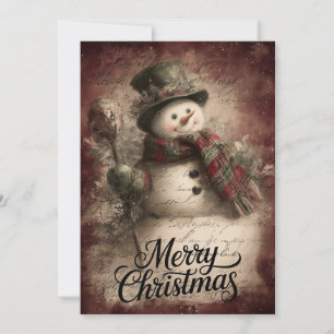 Cartes Pour Fêtes Annuelles Charme vintage bonhomme de neige et houx