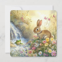 Charming Bunny & Frog Carré à l'aquarelle