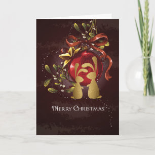Cartes Pour Fêtes Annuelles Charming Gold Bunnies n'Mistletoe Joyeux Noël