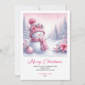 Cartes Pour Fêtes Annuelles Charming Pink Snowman Kids Editable Christmas Card (Devant)
