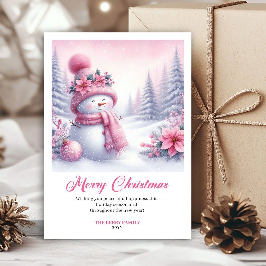 Cartes Pour Fêtes Annuelles Charming Pink Snowman Kids Editable Christmas Card