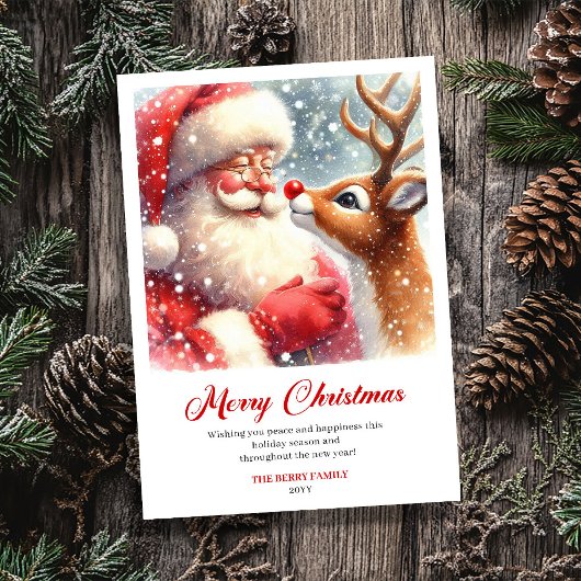 Cartes Pour Fêtes Annuelles Charming Santa And Rudolph Scene Christmas Greetin