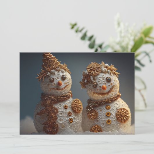 Cartes Pour Fêtes Annuelles Charming Snowmen avec Accent Parties scintillant e (Debout devant)