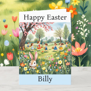 Cartes Pour Fêtes Annuelles Chasse Aux Oeufs De Lapin De Pâques Ajouter Un Nom