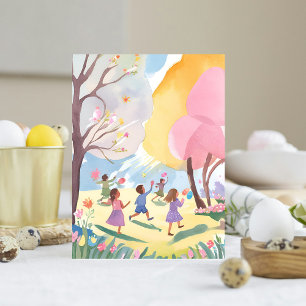 Cartes Pour Fêtes Annuelles Chasse aux œufs de Pâques pastel Fleur aquarelle a