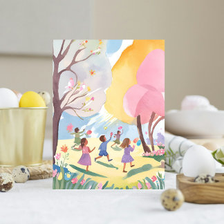 Cartes Pour Fêtes Annuelles Chasse aux œufs de Pâques pastel Fleur aquarelle a