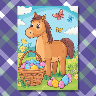 Cartes Pour Fêtes Annuelles Chasse aux oeufs de poney mignonne - Cheval Pâques