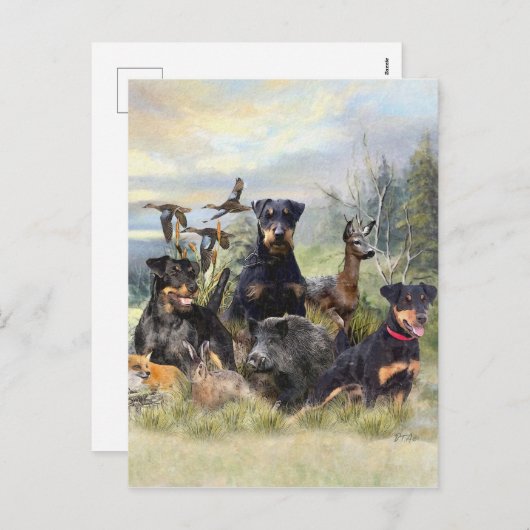 Cartes Pour Fêtes Annuelles Chasse avec Jagdterriers, Art (Devant / Derrière)