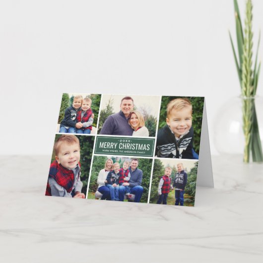 Cartes Pour Fêtes Annuelles Chasseur de Noël Joyeux moderne Collage photo vert (Devant)