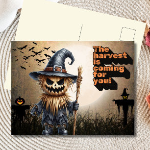 Cartes Pour Fêtes Annuelles Chasseur de récolte Épouvantail effrayant Hallowee