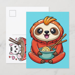 Cartes Pour Fêtes Annuelles Chat adorable savourant un festin de nouilles de r
