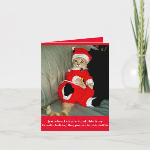 Cartes Pour Fêtes Annuelles Chat amusant à Père Noël Suit Christma Card