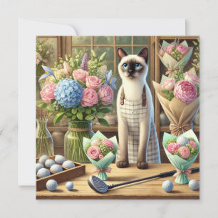 Cartes Pour Fêtes Annuelles Chat Arrange de belles fleurs pour golfeurs