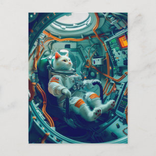 Cartes Pour Fêtes Annuelles Chat Astronaute en Mission à Travers la Gala Endle