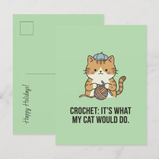 Cartes Pour Fêtes Annuelles Chat au Crochet Chapeau Bleu Pelote de Laine Desig