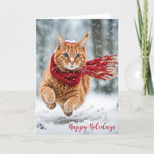 Cartes Pour Fêtes Annuelles Chat au gingembre de Noël dans les flocons de neig