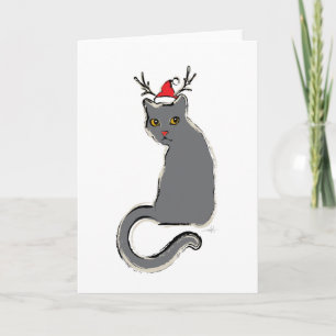 Cartes Pour Fêtes Annuelles Chat au nez rouge de Père Noël de Noël