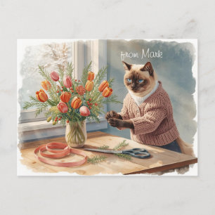 Cartes Pour Fêtes Annuelles Chat aux fleurs Collection hiver Noël
