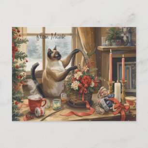 Cartes Pour Fêtes Annuelles Chat aux fleurs Collection hiver Noël