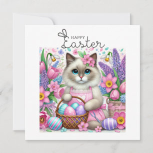 Cartes Pour Fêtes Annuelles Chat avec panier de pâques pour amoureux de les ch