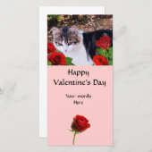 CARTES POUR FÊTES ANNUELLES CHAT AVEC ROSES ROUGES (Devant / Derrière)