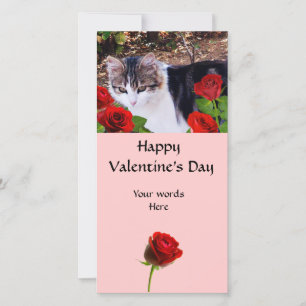 CARTES POUR FÊTES ANNUELLES CHAT AVEC ROSES ROUGES