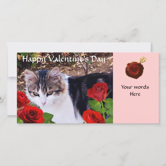 CARTES POUR FÊTES ANNUELLES CHAT AVEC ROSES ROUGES (Devant)