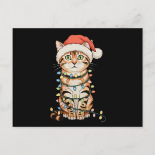 Cartes Pour Fêtes Annuelles Chat Bengal arbre de Noël lumières chapeau de Père