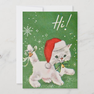 Cartes Pour Fêtes Annuelles Chat blanc de Noël Vintage à Santa Hat