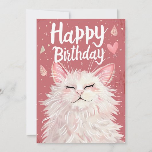 Cartes Pour Fêtes Annuelles Chat blanc Joyeux anniversaire (Devant)
