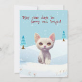 Cartes Pour Fêtes Annuelles Chat blanc mignon en Appartement de Noël Neige (Devant)