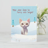 Cartes Pour Fêtes Annuelles Chat blanc mignon en Appartement de Noël Neige (Debout devant)