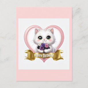 Cartes Pour Fêtes Annuelles Chat blanc mignon Joyeux anniversaire