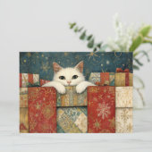 Cartes Pour Fêtes Annuelles Chat blanc mignon Pékin sur les cadeaux de Noël (Debout devant)