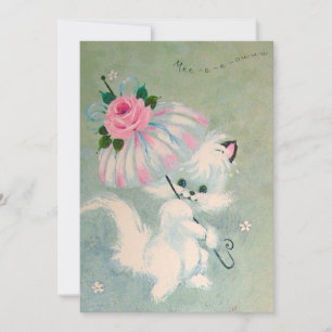 Cartes Pour Fêtes Annuelles Chat blanc vintage avec parapluie floral