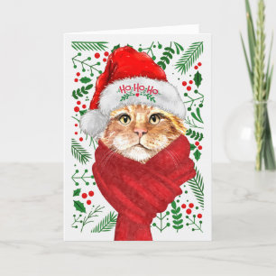 Cartes Pour Fêtes Annuelles Chat Bobtail au chapeau de Père Noël Meowy Noël