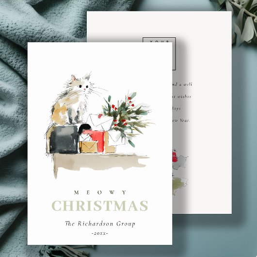 Cartes Pour Fêtes Annuelles Chat cadeau de Noël Cute Meowy Logo d'entreprise